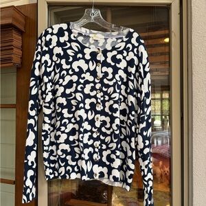 Boden Navy and White Floral Cardigan